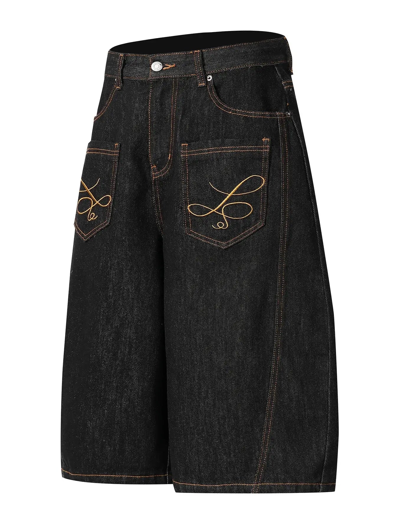 Men's Wide Leg Denim Shorts with Embroidered Pocket Detail - Couture Envy