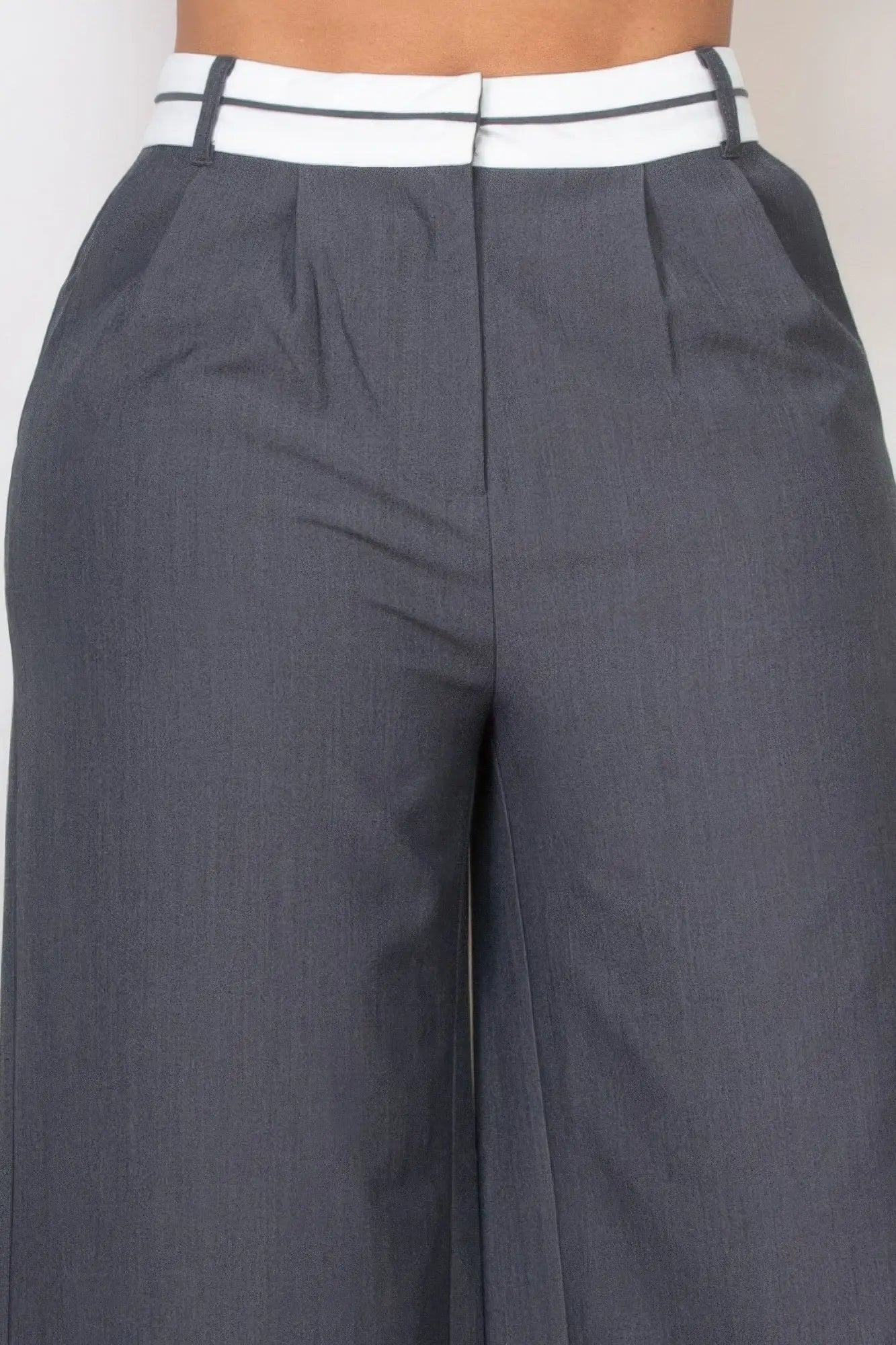 Pleated Double Waistband Pants - Couture Envy