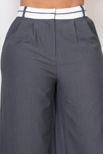 Pleated Double Waistband Pants - Couture Envy