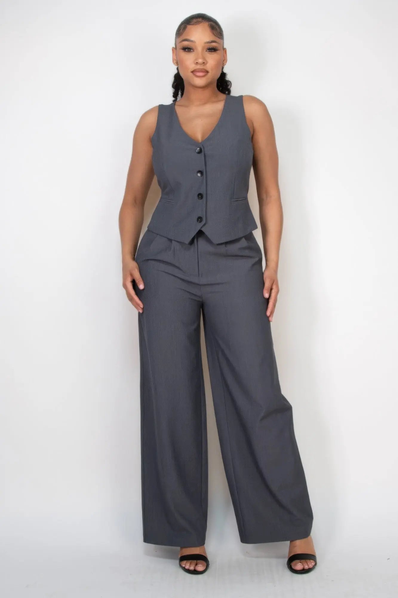 Pleated Double Waistband Pants - Couture Envy