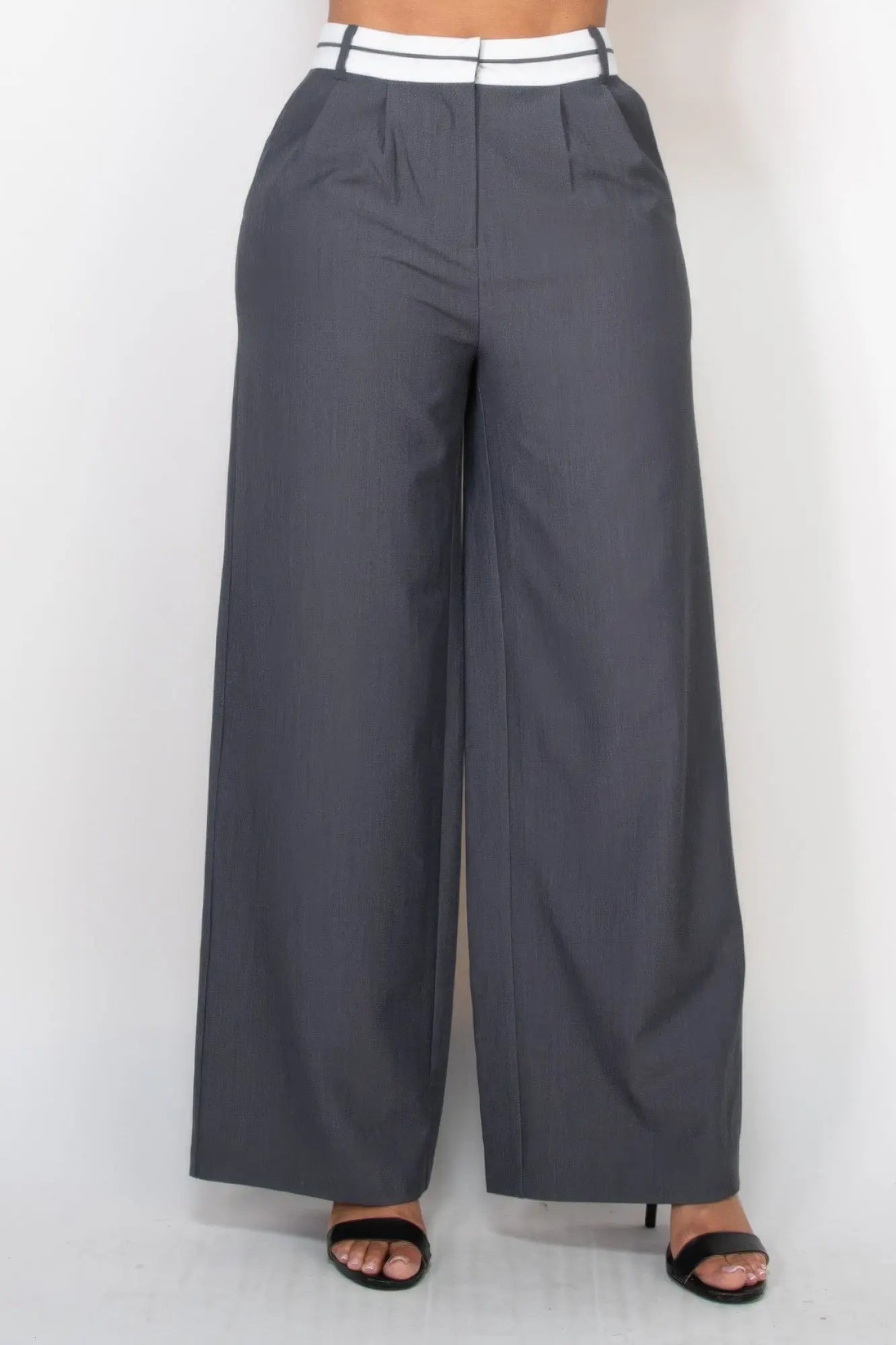 Pleated Double Waistband Pants - Couture Envy
