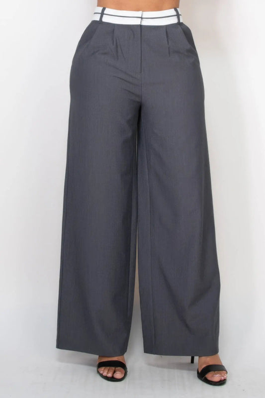 Pleated Double Waistband Pants - Couture Envy