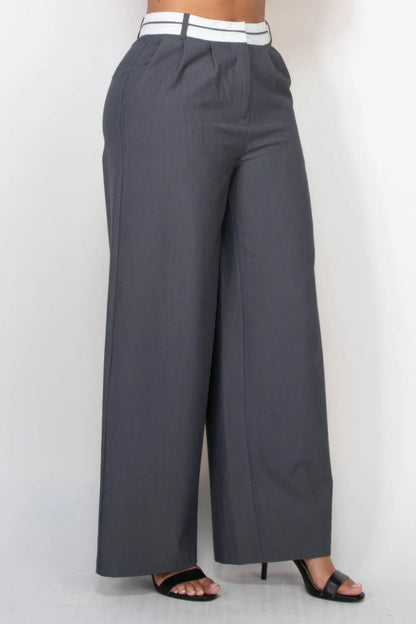 Pleated Double Waistband Pants - Couture Envy
