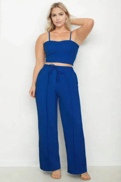 Plus Bustier Crop Cami Top & Slant Pocket Straight Pants - Couture Envy