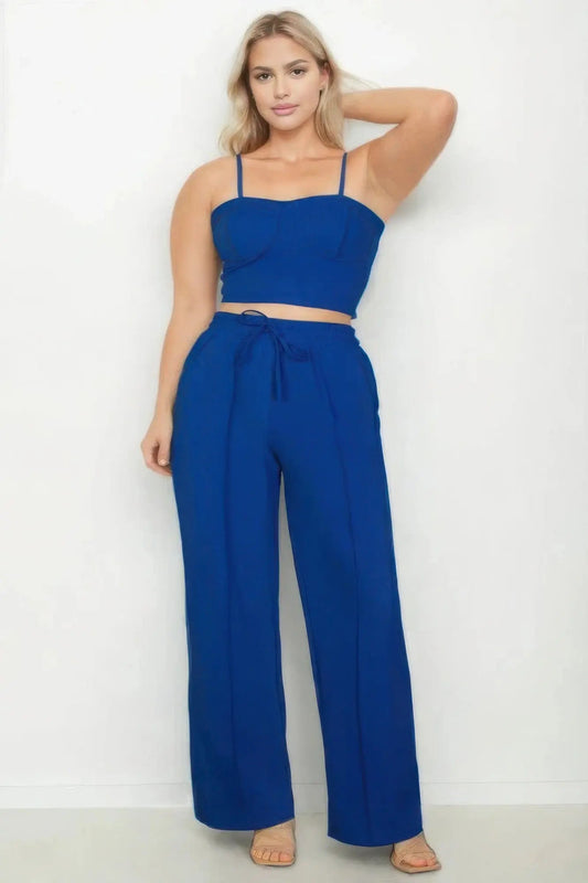 Plus Bustier Crop Cami Top & Slant Pocket Straight Pants - Couture Envy