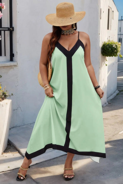 Plus Colorblock Spaghetti Strap A Line Dress - Couture Envy