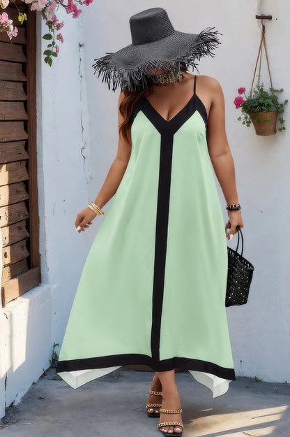 Plus Colorblock Spaghetti Strap A Line Dress - Couture Envy