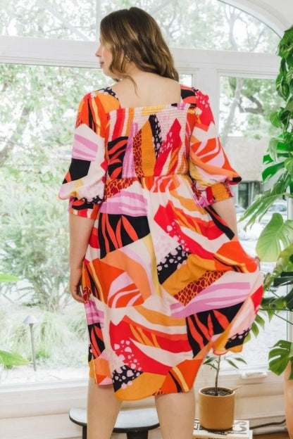Plus Floral Print Square Neckline Midi Dress - Couture Envy