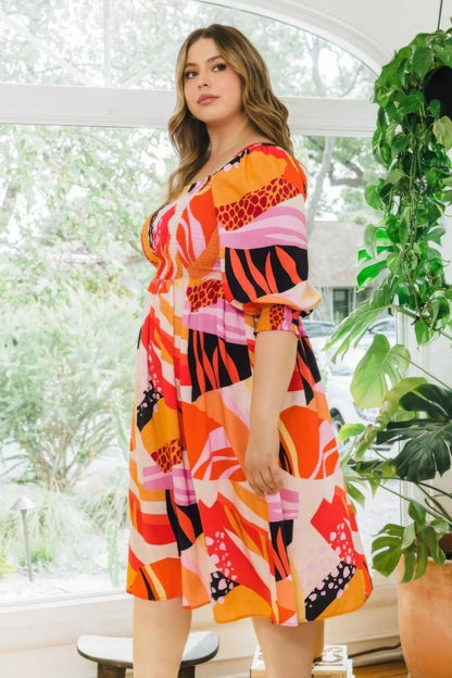 Plus Floral Print Square Neckline Midi Dress - Couture Envy