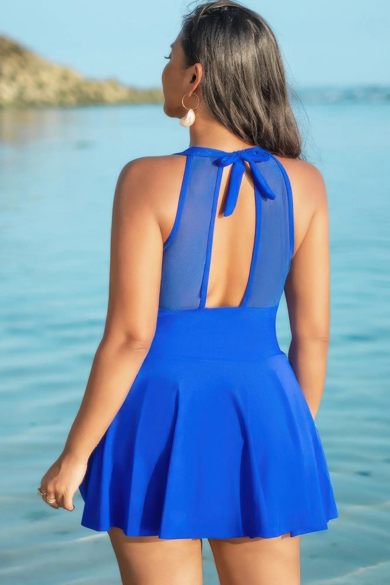 Plus Size Halter Ruched Sleeveless Swim Dress - Couture Envy
