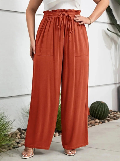 Plus Size High Waist Wide Leg Drawstring Pants - Couture Envy
