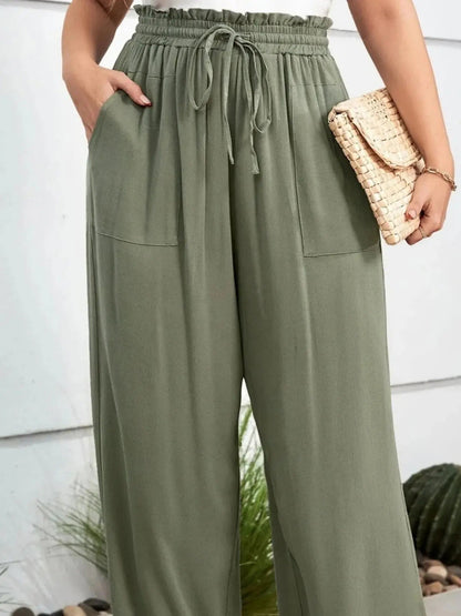 Plus Size High Waist Wide Leg Drawstring Pants - Couture Envy