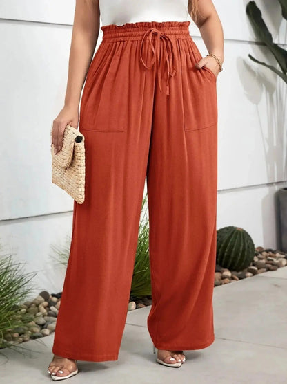 Plus Size High Waist Wide Leg Drawstring Pants - Couture Envy