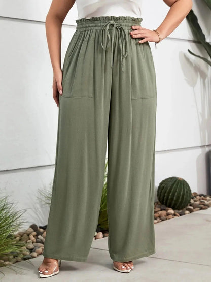 Plus Size High Waist Wide Leg Drawstring Pants - Couture Envy