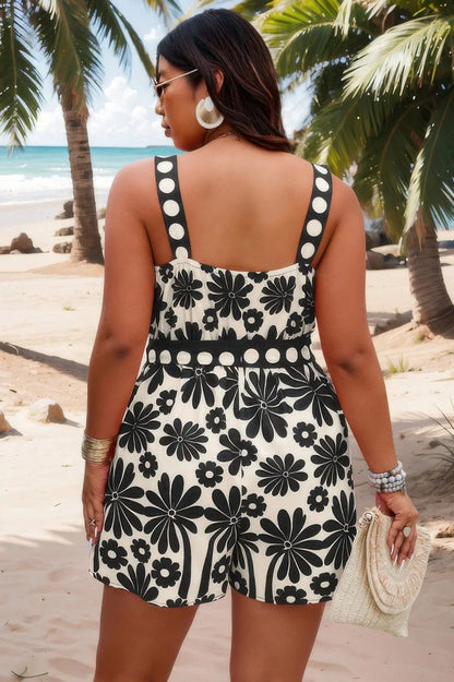 Plus Size Random Printed Belt Sleeveless Romper - Couture Envy