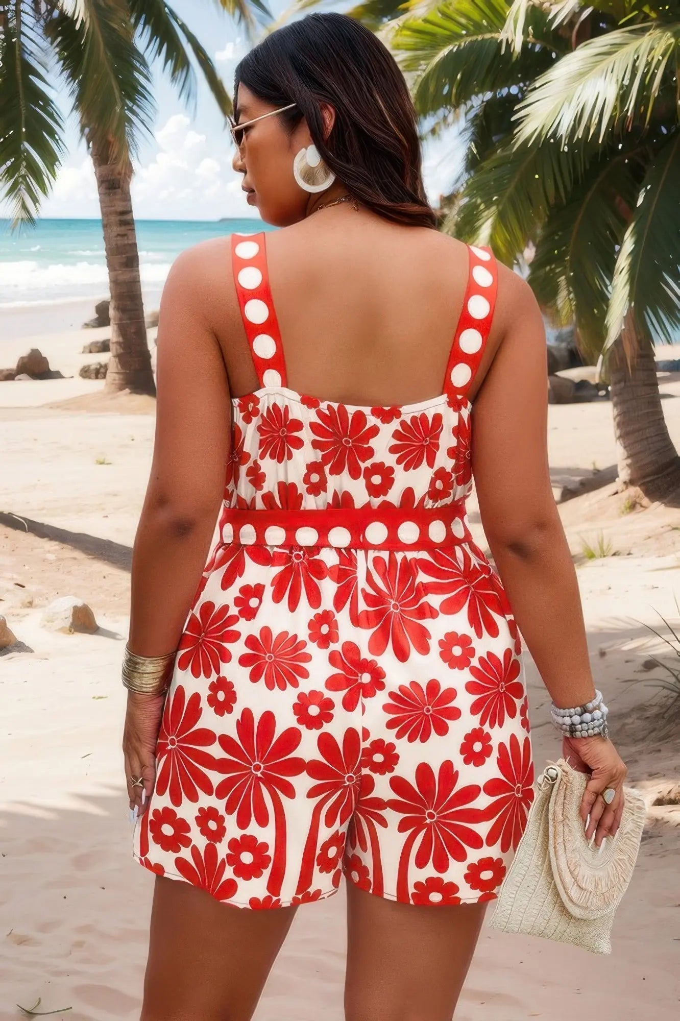 Plus Size Random Printed Belt Sleeveless Romper - Couture Envy