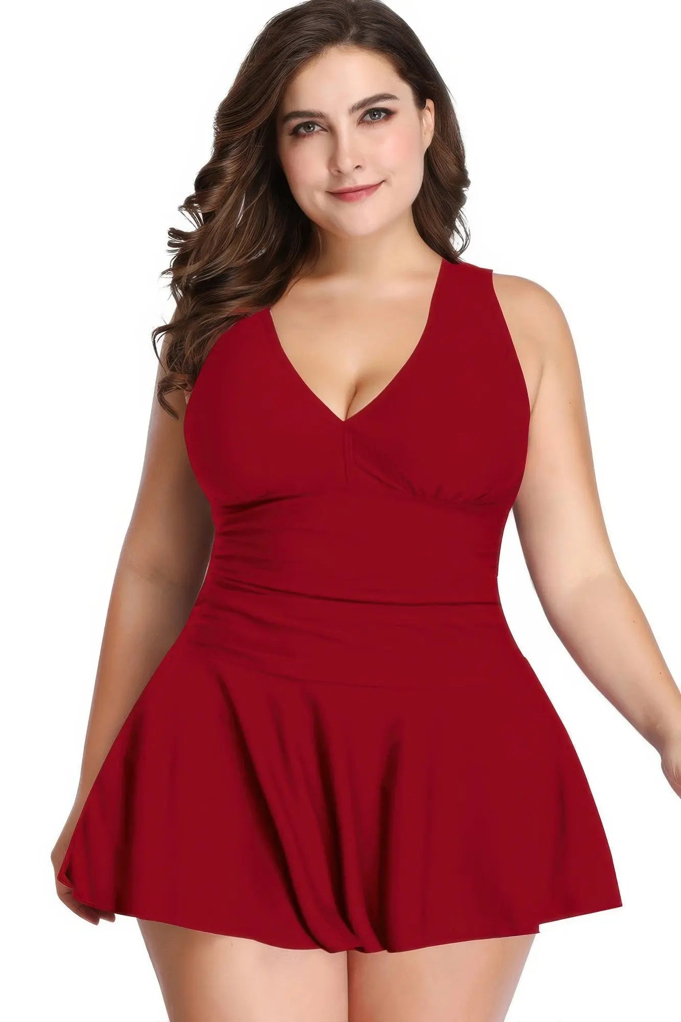 Plus Size Solid Ruffle V Neck Fit Swimsuits - Couture Envy