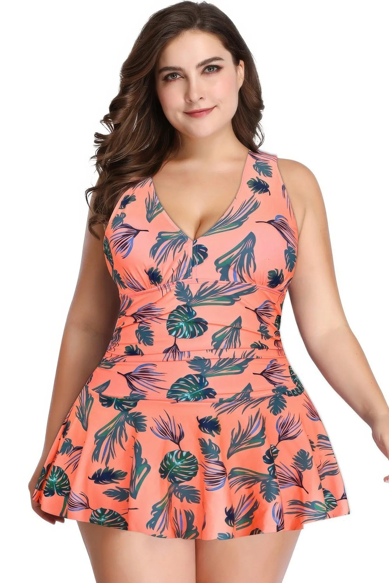 Plus Size Solid Ruffle V Neck Fit Swimsuits - Couture Envy