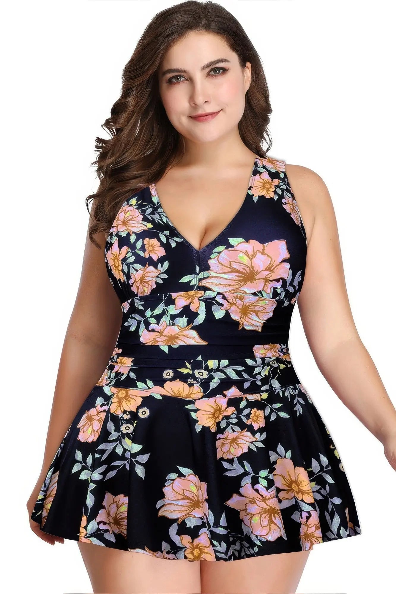 Plus Size Solid Ruffle V Neck Fit Swimsuits - Couture Envy