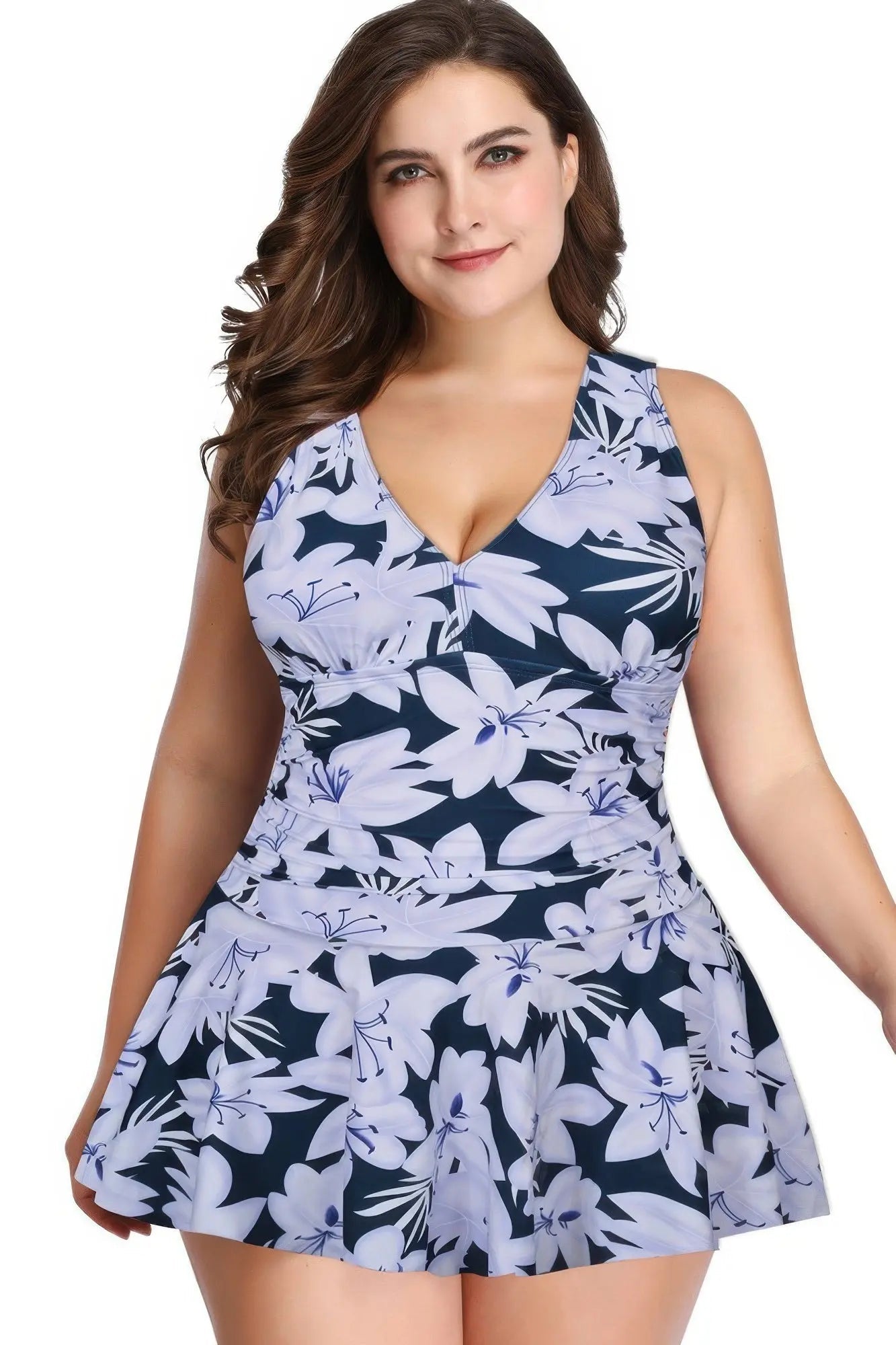 Plus Size Solid Ruffle V Neck Fit Swimsuits - Couture Envy