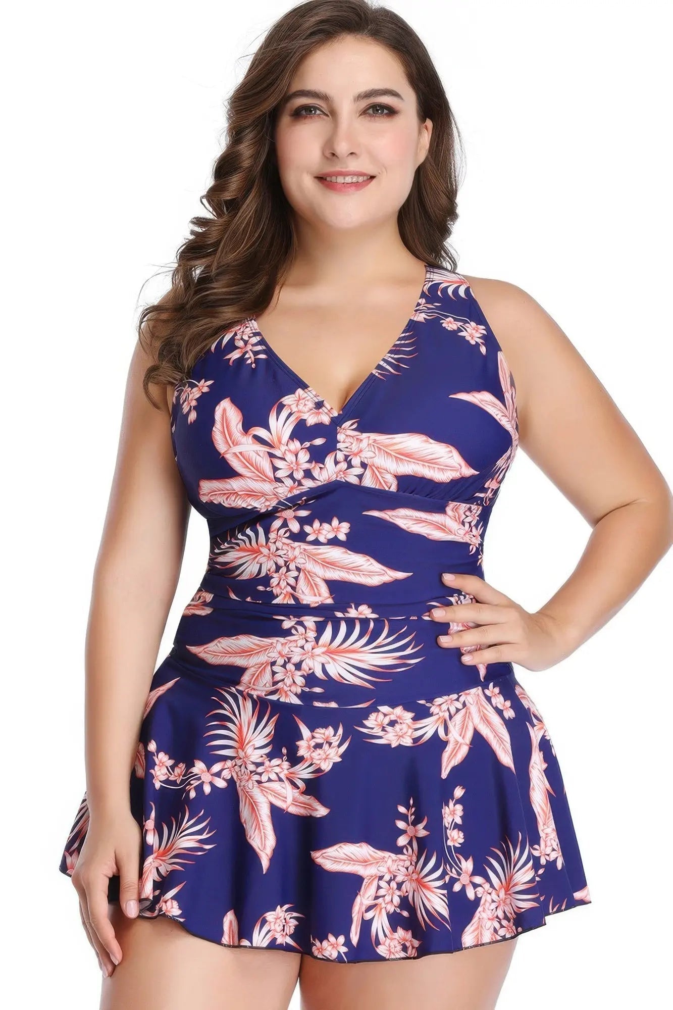 Plus Size Solid Ruffle V Neck Fit Swimsuits - Couture Envy