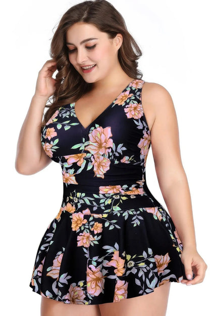 Plus Size Solid Ruffle V Neck Fit Swimsuits - Couture Envy