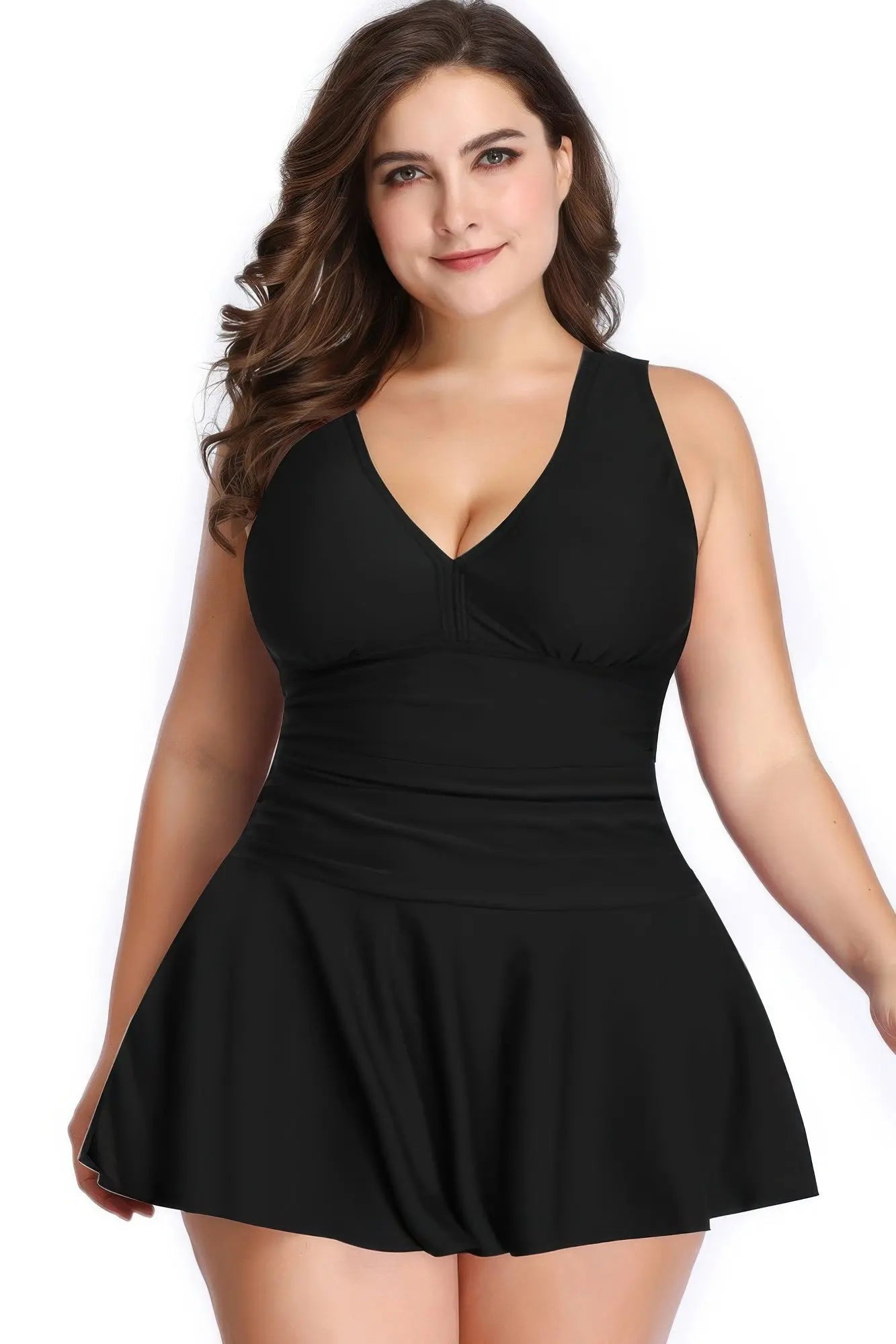 Plus Size Solid Ruffle V Neck Fit Swimsuits - Couture Envy