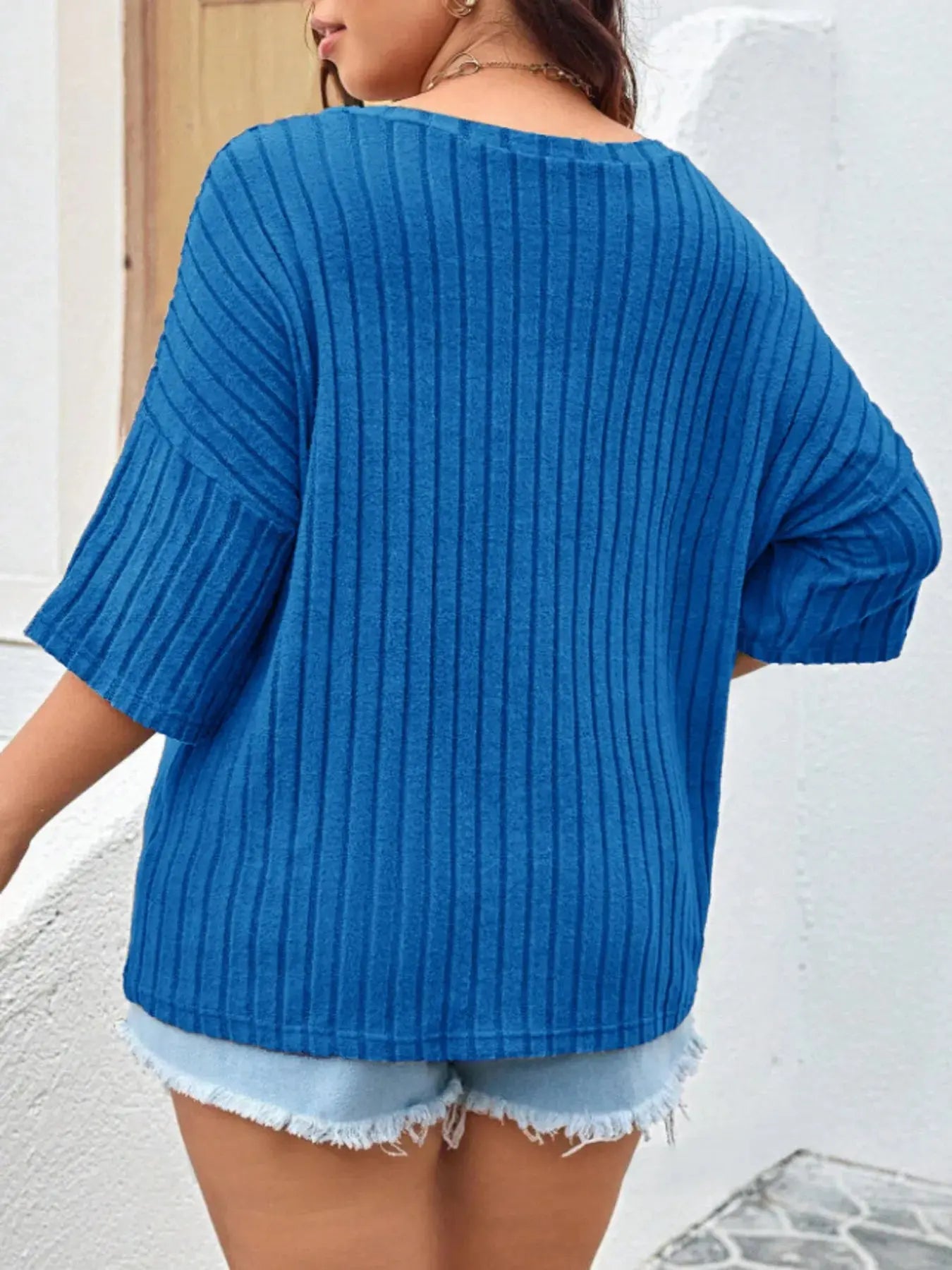 Plus Size V - Neck Ribbed Knit T-Shirt is your go - to comfort top - Couture Envy