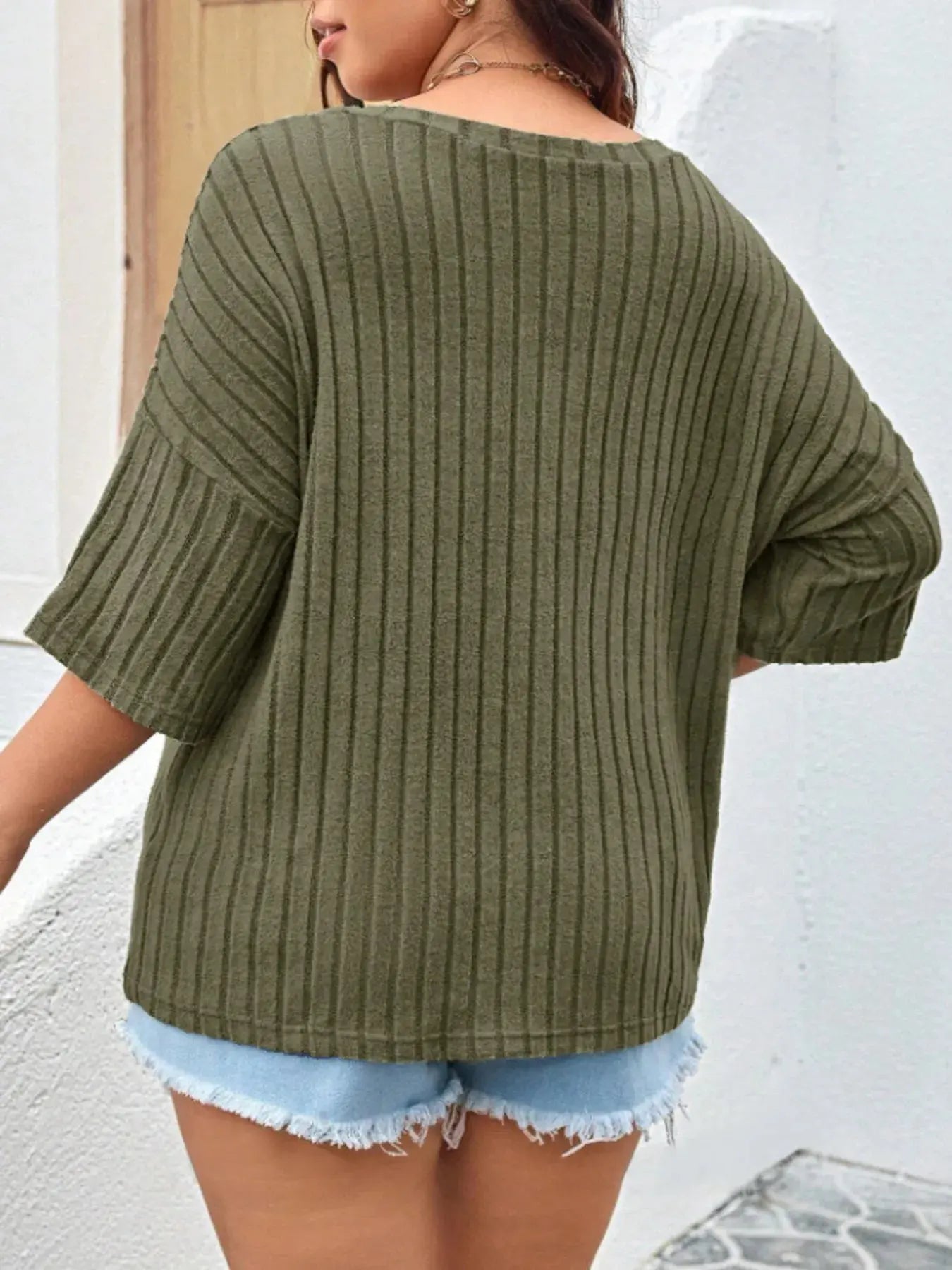 Plus Size V - Neck Ribbed Knit T-Shirt is your go - to comfort top - Couture Envy