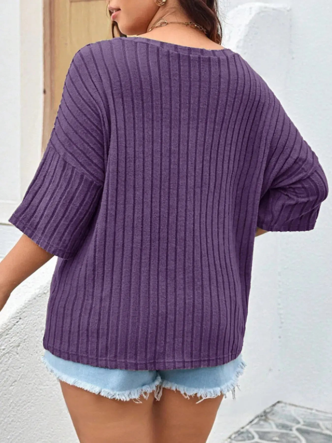 Plus Size V - Neck Ribbed Knit T-Shirt is your go - to comfort top - Couture Envy