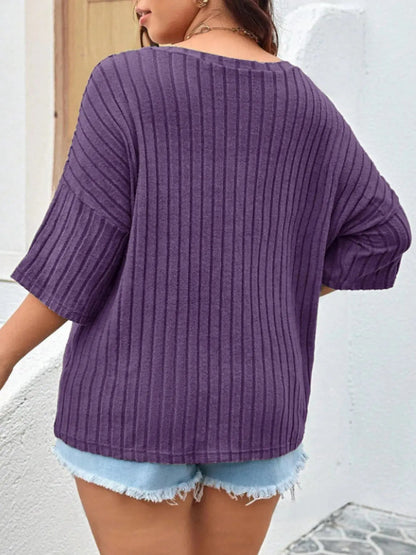 Plus Size V - Neck Ribbed Knit T-Shirt is your go - to comfort top - Couture Envy