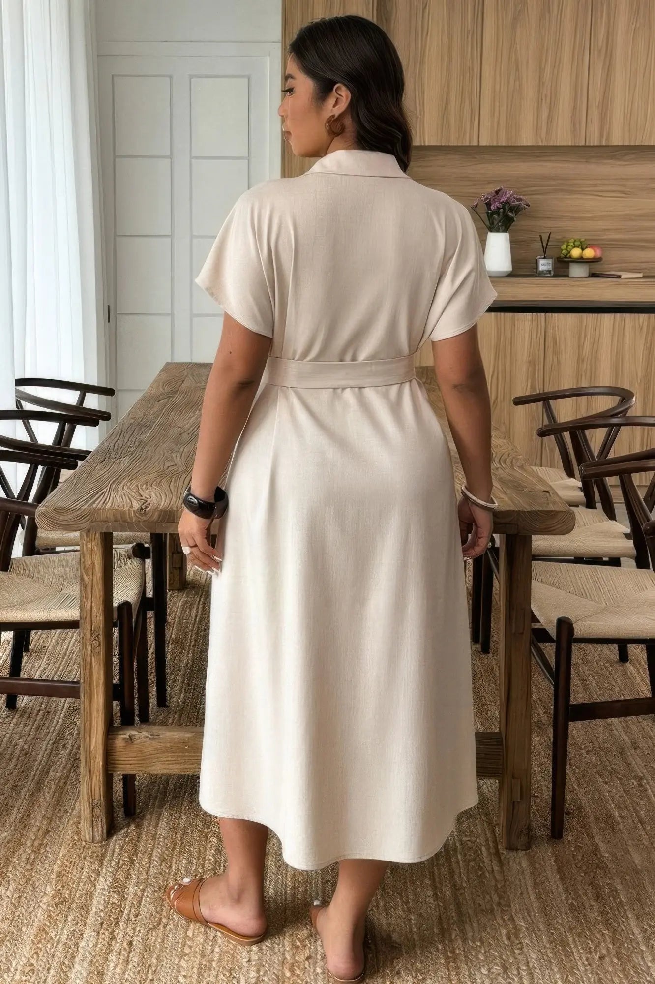 Plus Solid Button Down Straight Belted Shirt Dress - Couture Envy