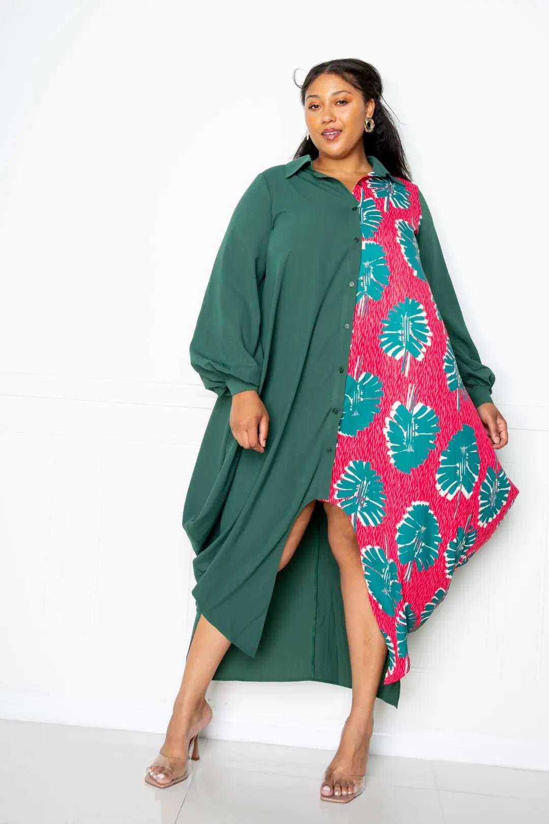 Print Drapy Shirt Maxi Dress - Couture Envy