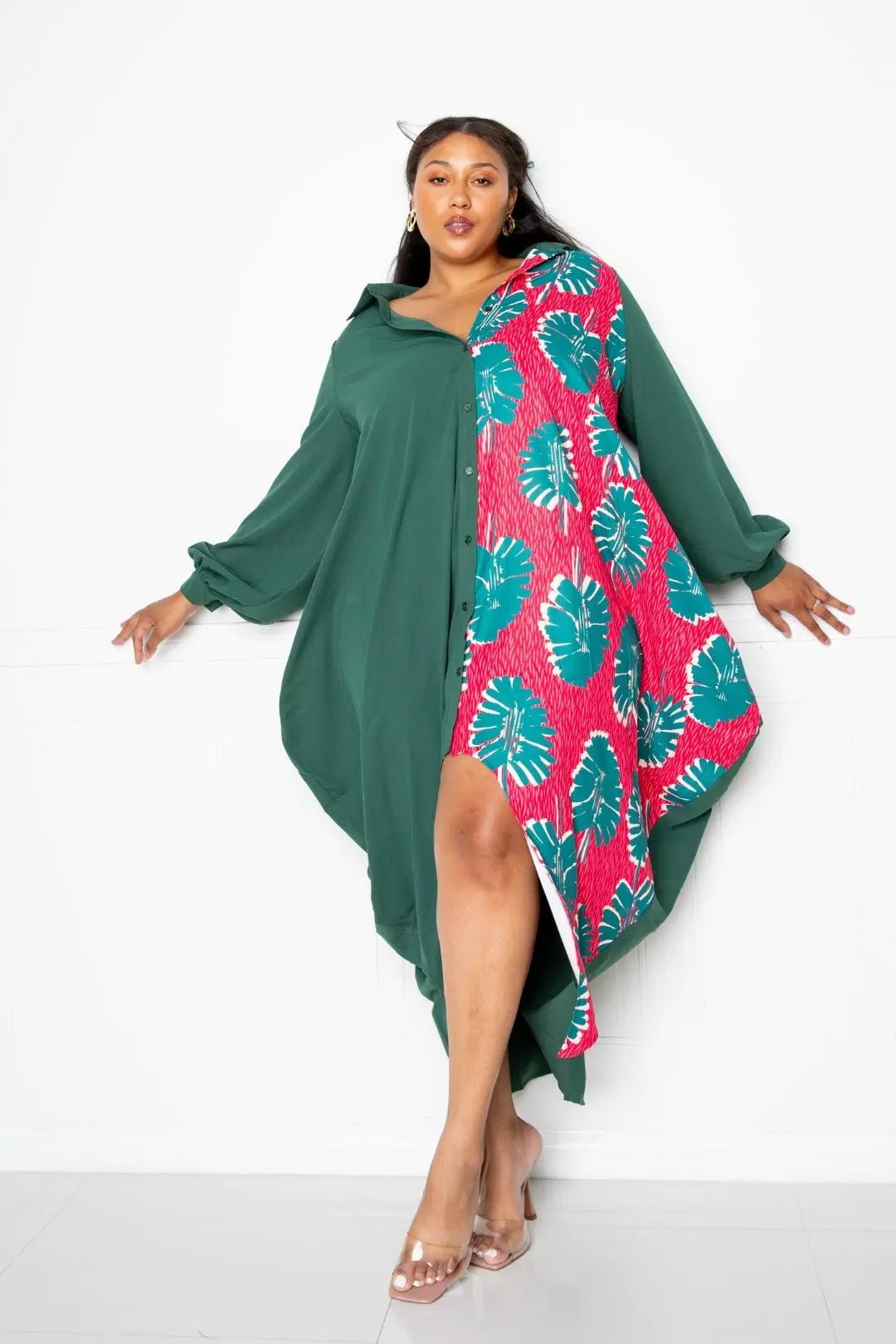 Print Drapy Shirt Maxi Dress - Couture Envy