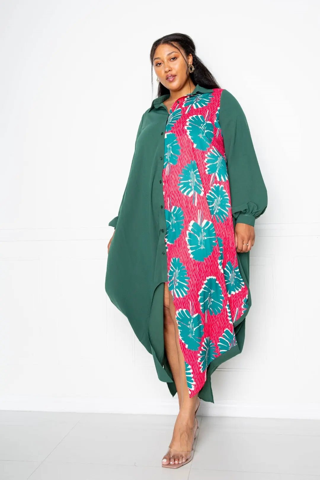 Print Drapy Shirt Maxi Dress - Couture Envy