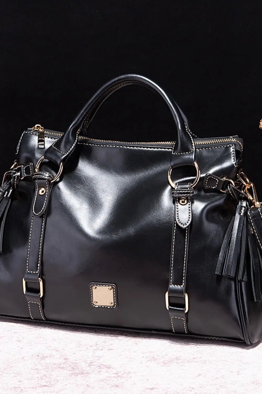 PU Leather Handbag with Tassels - Couture Envy