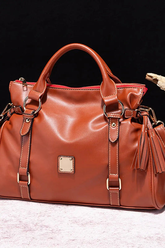 PU Leather Handbag with Tassels - Couture Envy
