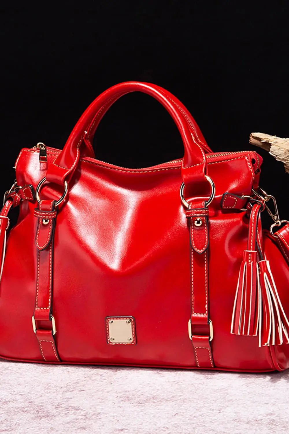 PU Leather Handbag with Tassels - Couture Envy