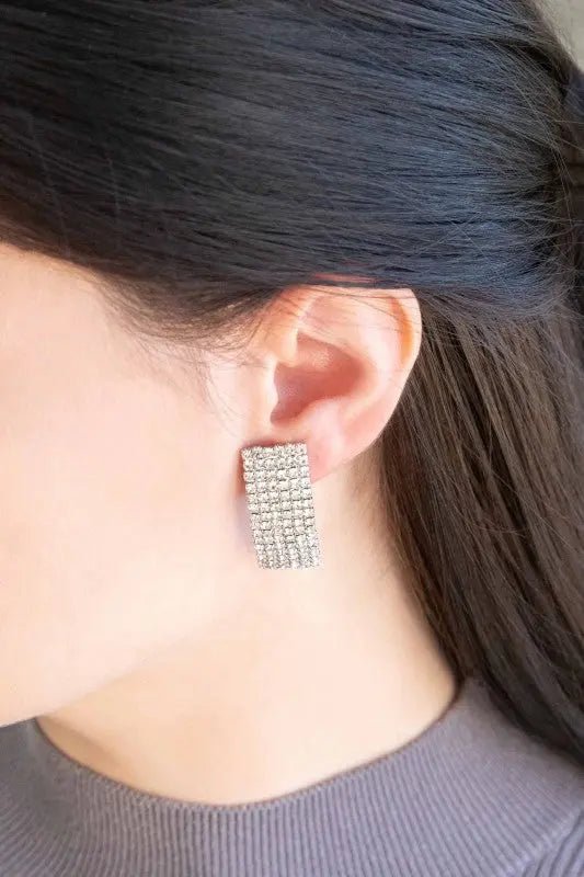 Rhinestone Curved Earrings - Couture Envy