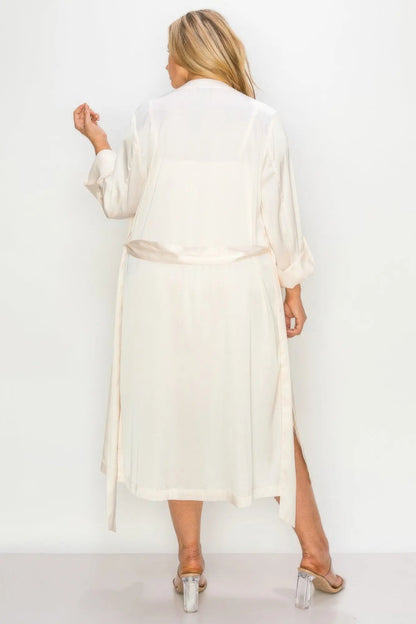 Satin Strap Dress With Self Belt Coat Set - Couture Envy