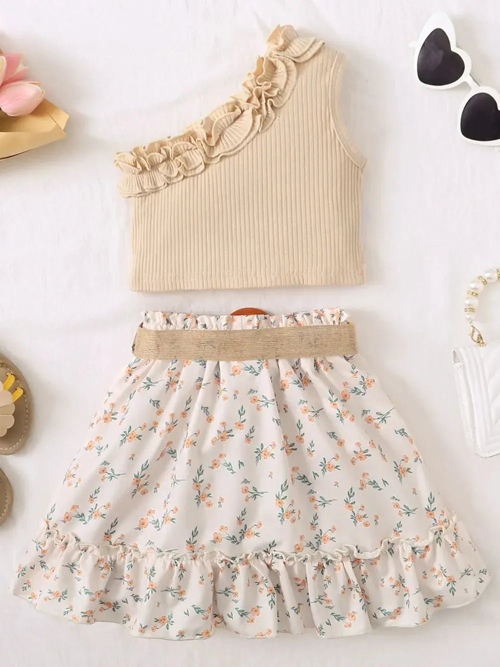 Single Shoulder Top and Printed Skirt Set - Couture Envy