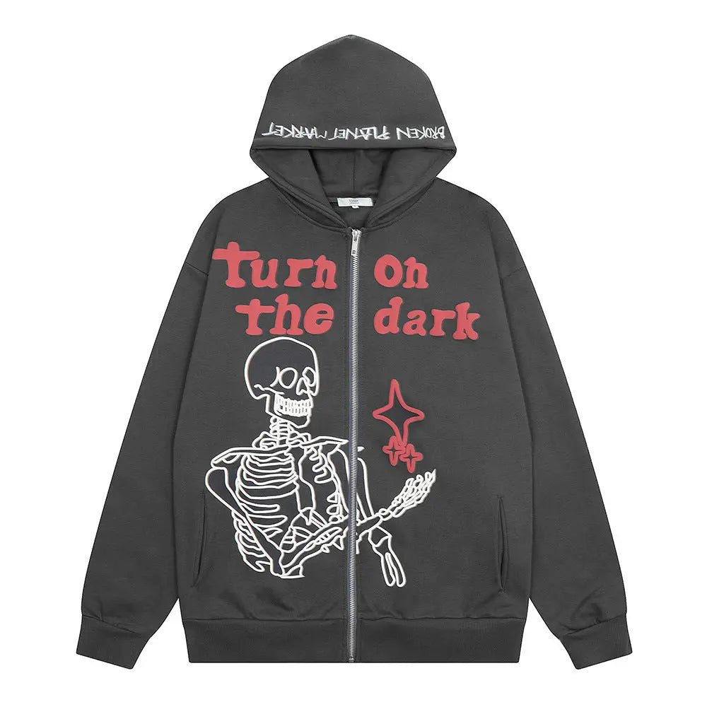 Skull Print Hooded Cardigan Sweater Man - Couture Envy