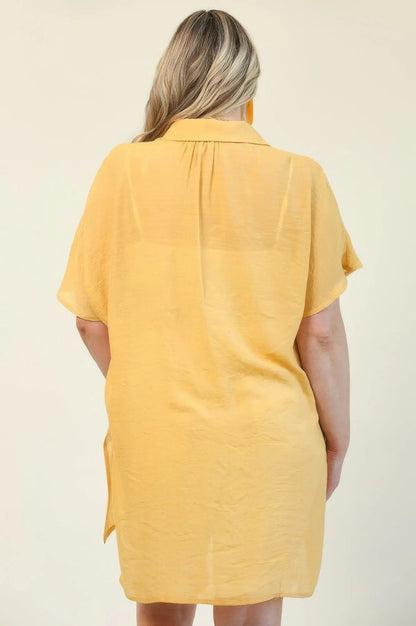 Solid Button Down Loose Fit Long Shirts With Side Slits - Couture Envy