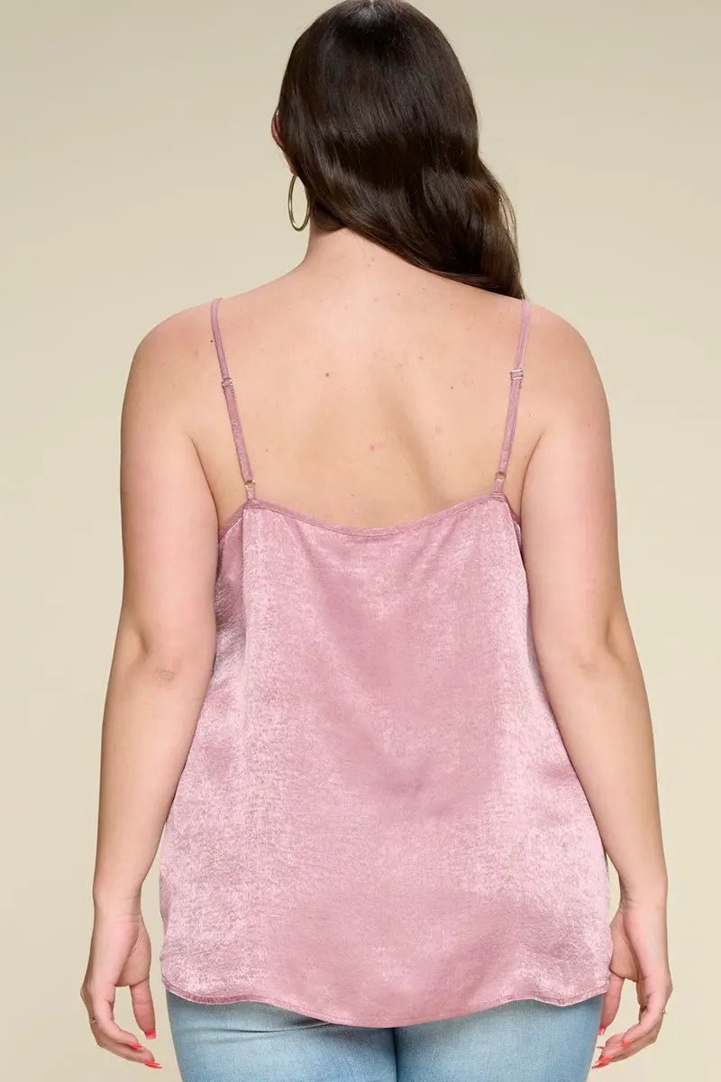 Solid Satin Sleeveless Cami Woven Tank Top - Couture Envy