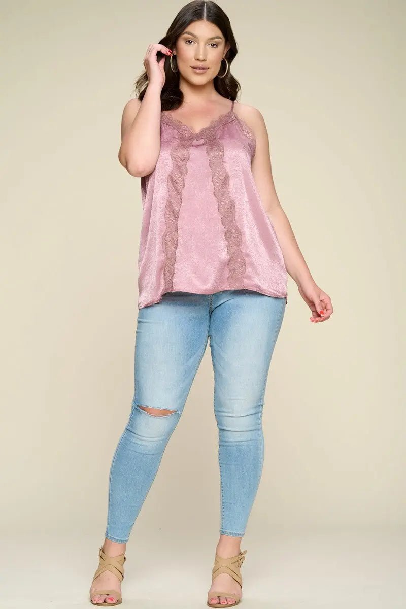 Solid Satin Sleeveless Cami Woven Tank Top - Couture Envy