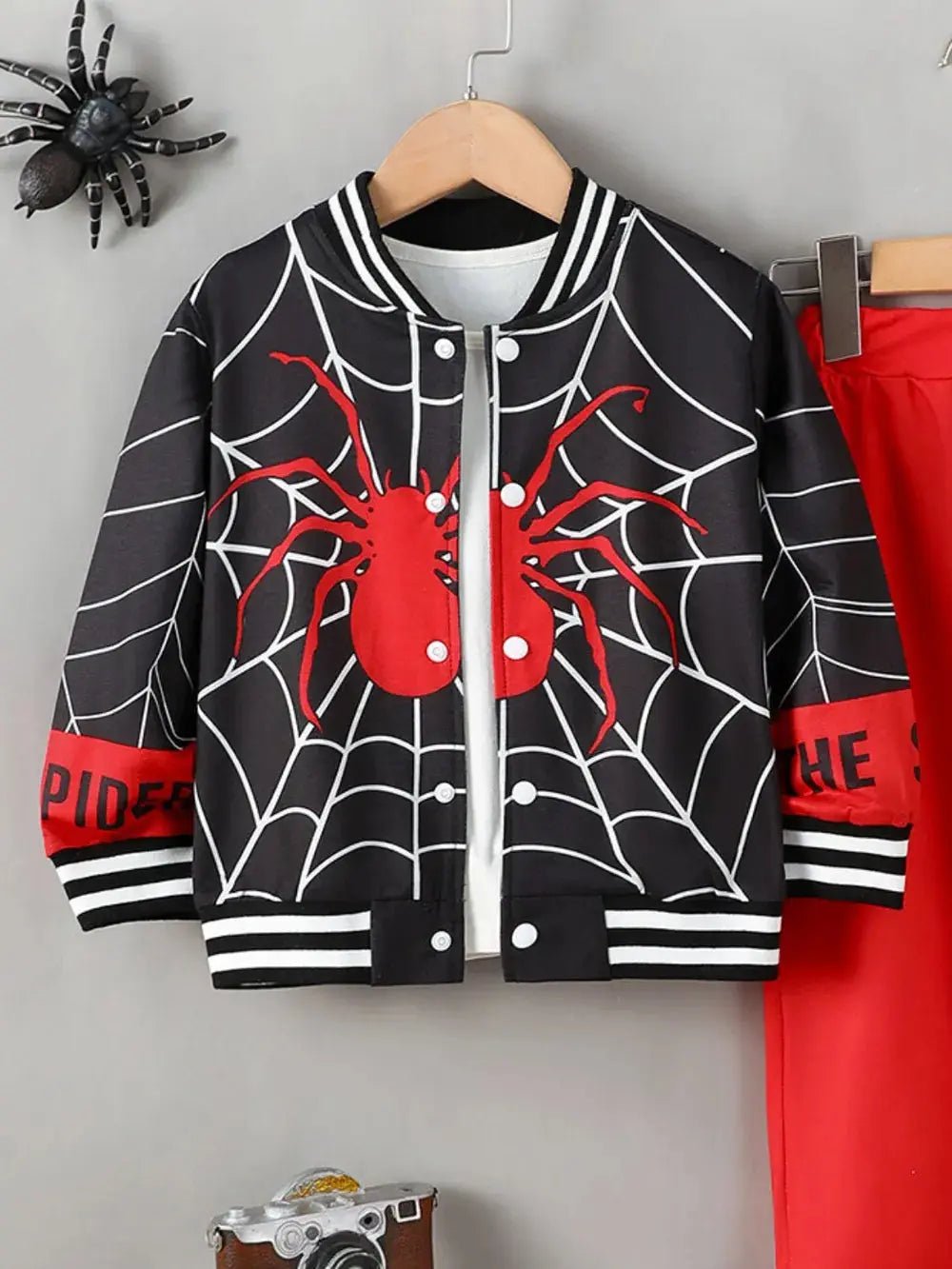 Spider Baseball Collar Top and Pants Set - Couture Envy