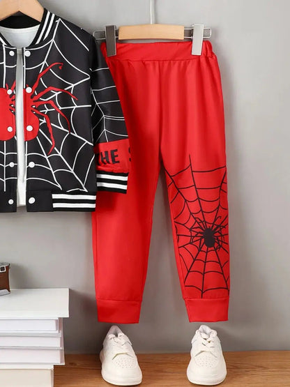 Spider Baseball Collar Top and Pants Set - Couture Envy