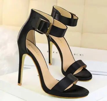 Stiletto Heels, Satin High Heels, Buckle Sandals - Couture Envy