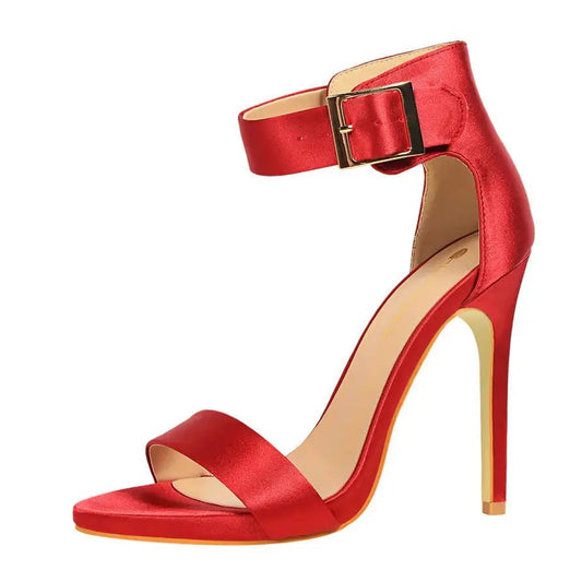 Stiletto Heels, Satin High Heels, Buckle Sandals - Couture Envy