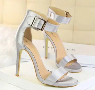 Stiletto Heels, Satin High Heels, Buckle Sandals - Couture Envy